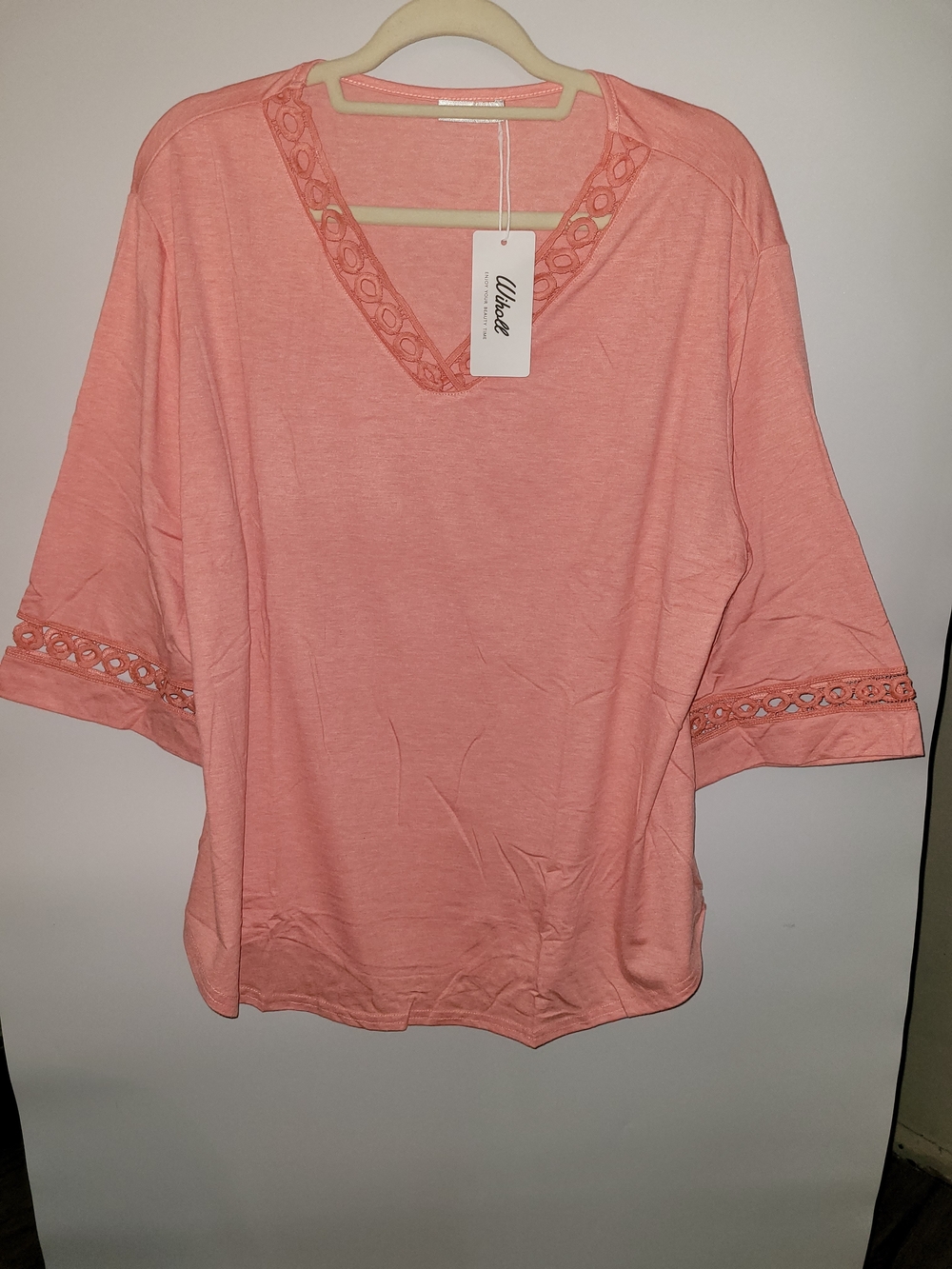 Wiholl Peach Lace-Trim V-Neck Tunic Top